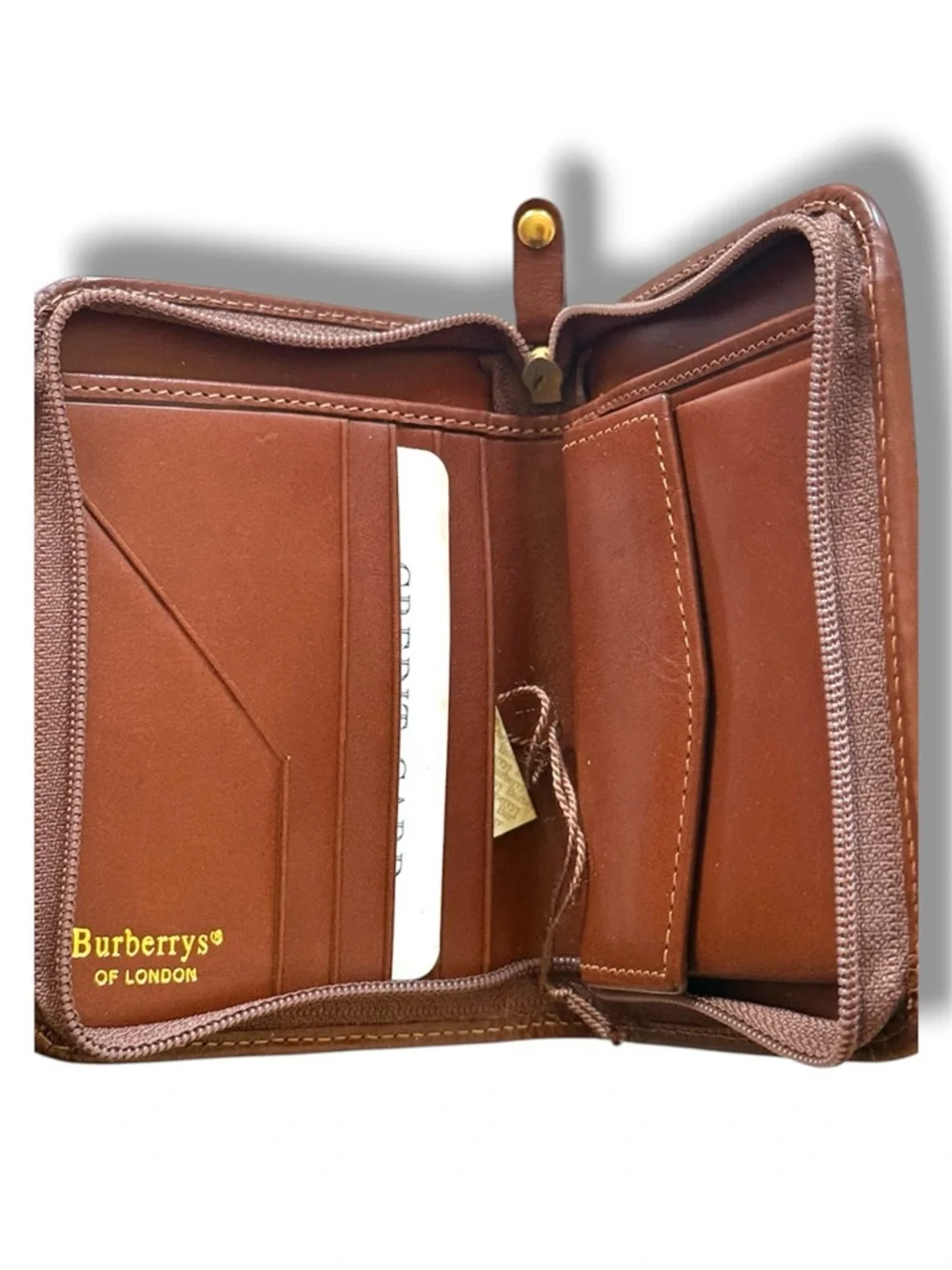 Burberry Beige Check and Brown Leather Zip Card Holder - Picture 4 of 5